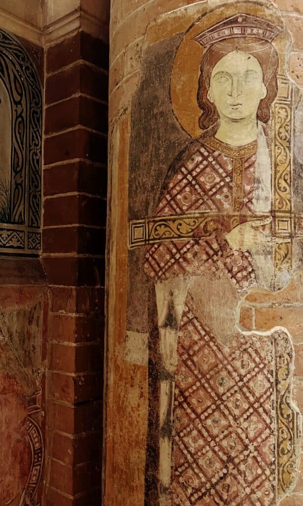 San Teodoro Romanesque Church Pavia Detail Of Medieval Fresco On Brick Column