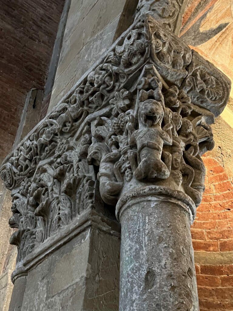 Pavia San Michele Romanesque Church Stone Column With Medieval Carvings