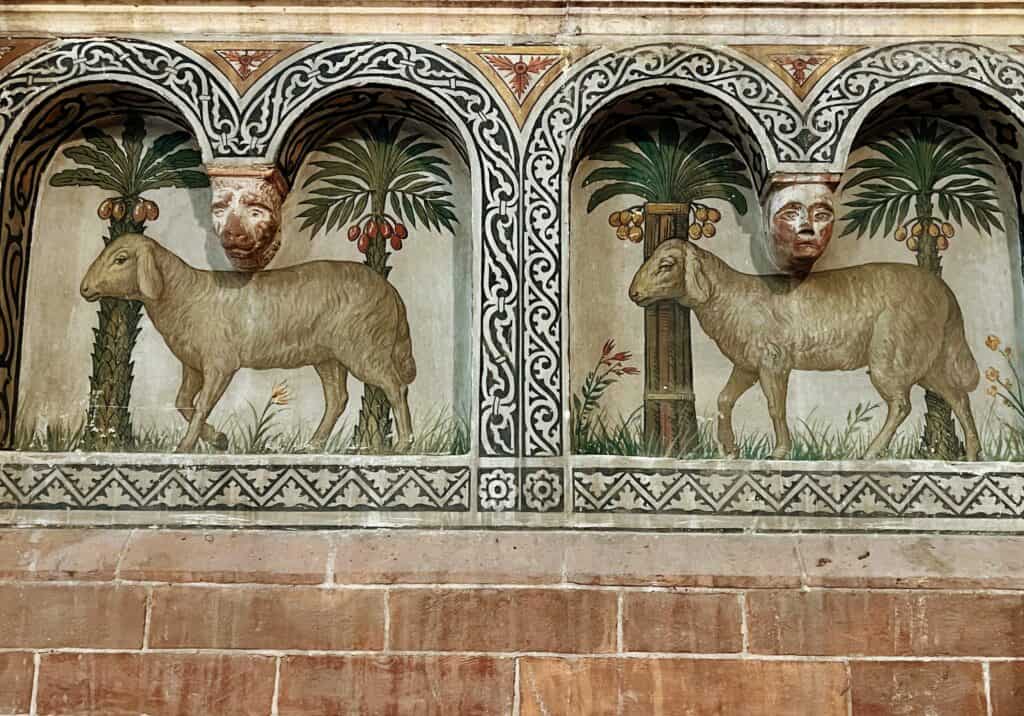 Pavia San Teodoro Romanesque Church Frescoes Sheep With Palms And Sculpted Heads