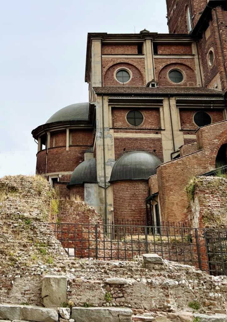 Pavia Tower Ruins Next To Duomo Brick Exterior
