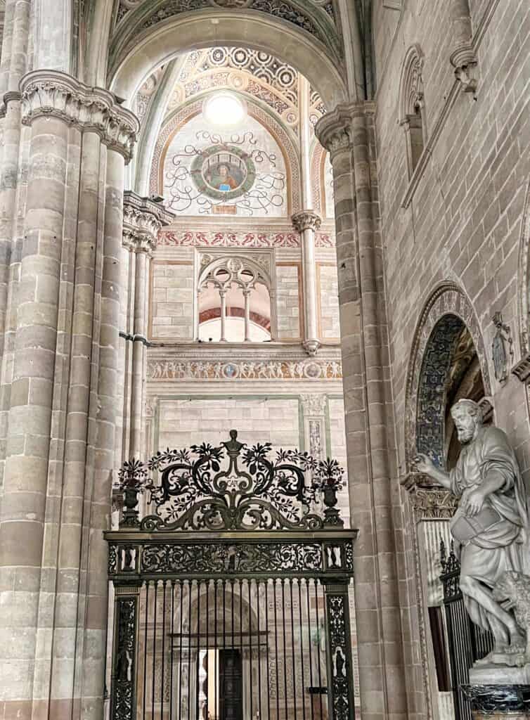 Pavia Certosa Church Interior With Marble Sculpture And Wrought Iron Screen And Frescoes