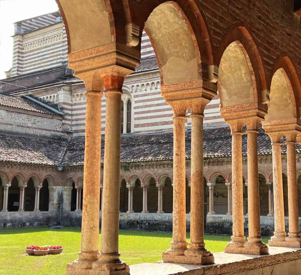 Verona San Zeno Cloister Striped Facade Columns Romanesque Architecture