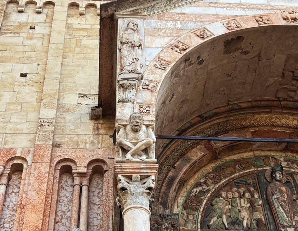 Verona San Zeno Exterior Front Facade With Carvings And Painted Door Romanesque Architecture