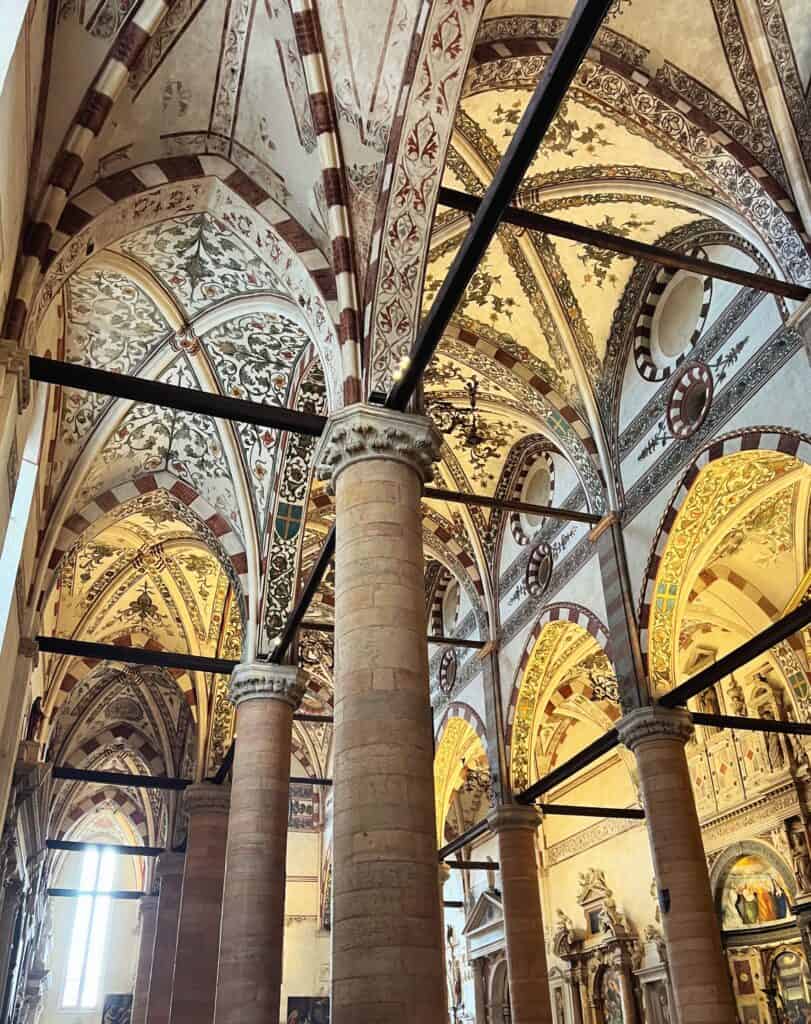 Verona Church Sant Anastasia Interior Columns Striped Vaults Ceiling Frescoes Romanesque Architecture