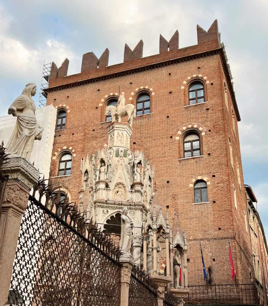 Verona Scaliger Tombs Medieval Gothic Sculpture And Brick Building With Crenellations