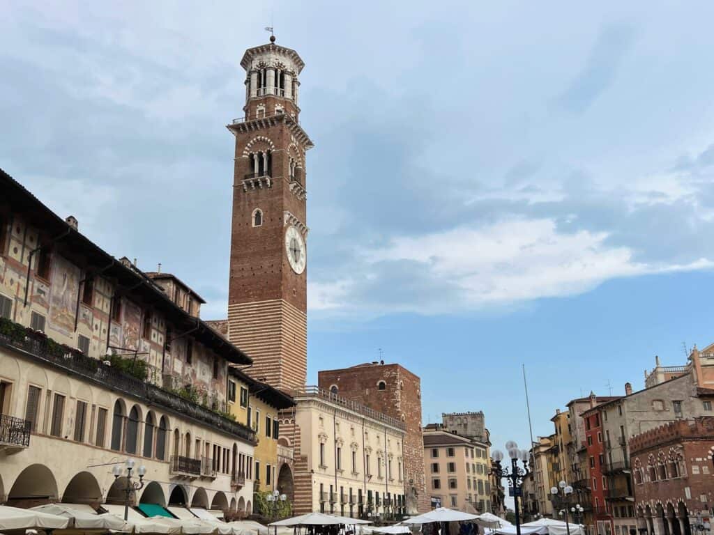 Verona Torre Lamberti Striped Medieval Tower And Buildings
