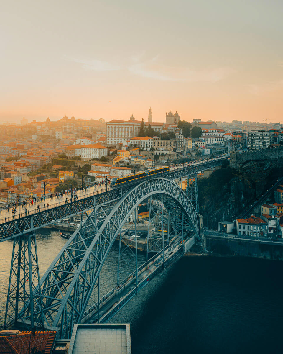 The Luis I Bridge in Porto during sunset, one of the best places to see in Porto