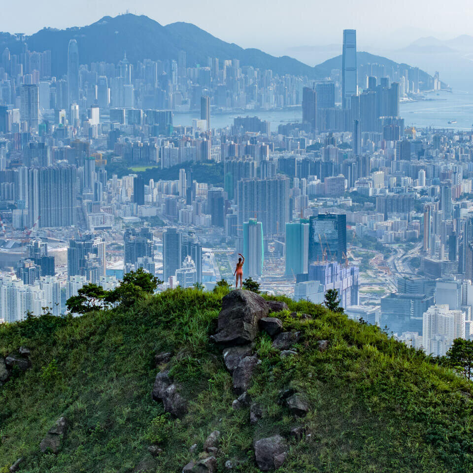 hiking in Hong Kong, overlooking the city