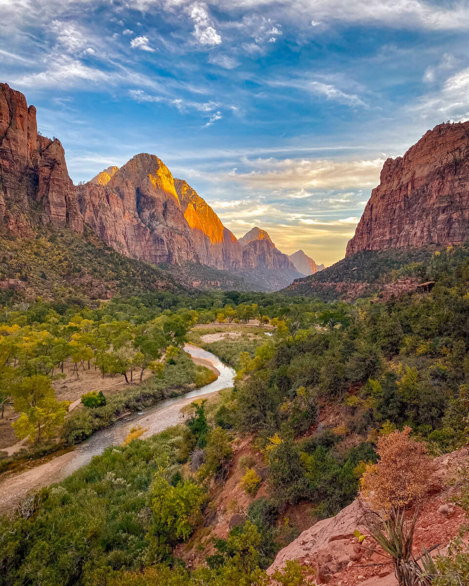 overlooking the river in the Zion national park in Utah