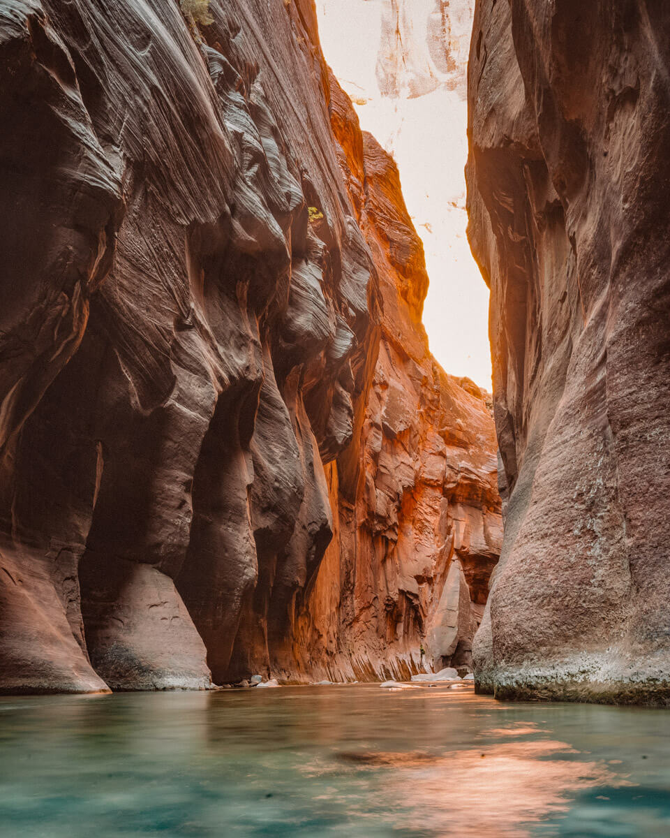 a canyon filled with water in the Zion national park in utah