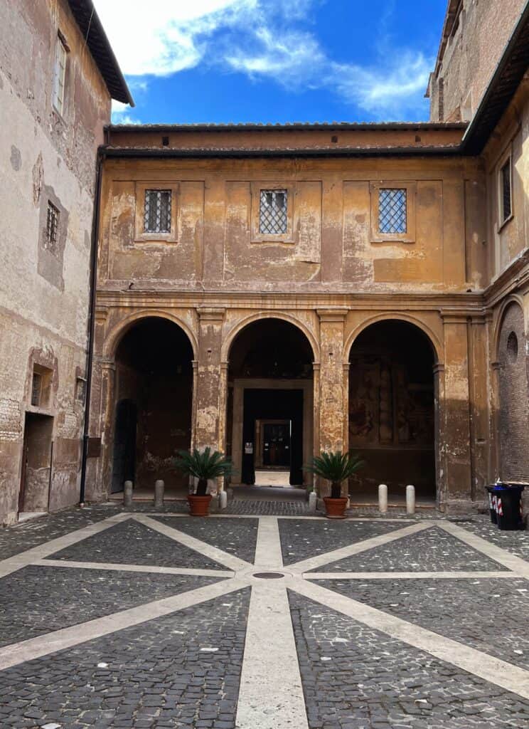 Rome Italy Basilica Dei Santi Quattro Coronati Early Christian Church Courtyard With Arched Portico