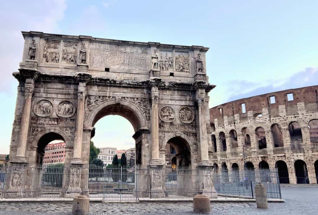 Rome Celio Arch Of Constantine And Colosseum Sunrise