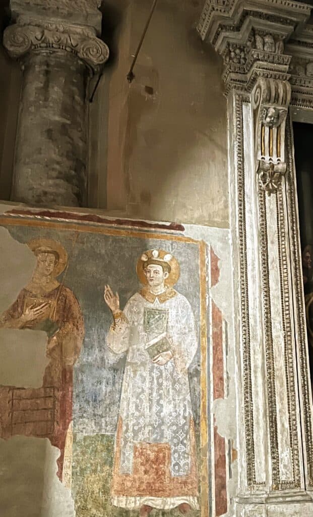 Rome Santi Quattro Coronati Early Christian Church Basilica Interior Fresco and Column